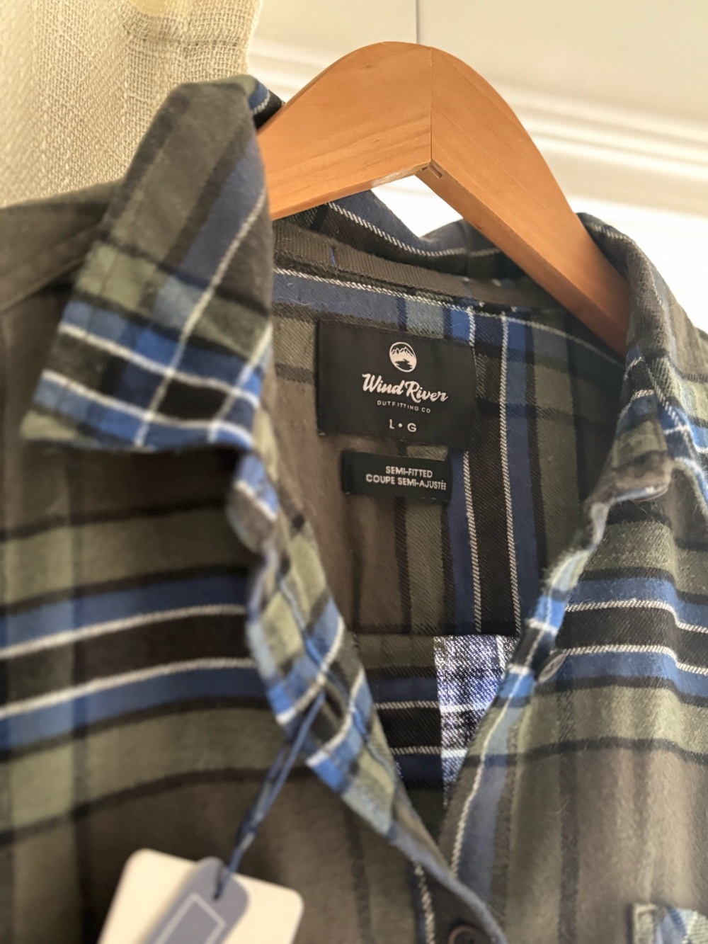 Men's-Style Olive & Blue Plaid Shirt - Large